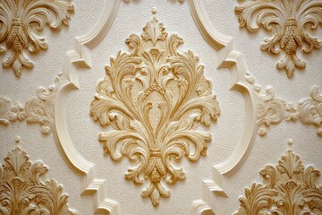 Ornate wall paneling with detailed gold relief