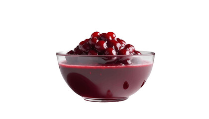 A bowl of cranberry sauce garnished with a leaf, representing the festive spirit of Thanksgiving and harvest gatherings