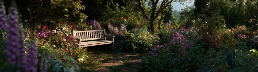 Fototapeta premium Serene garden retreat nature hdr panoramas