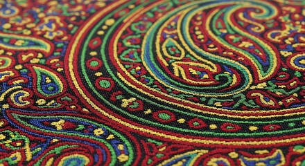 Intricate tapestry of retro swirls and paisley motifs radiating bohemian flair and rich chromatic detail evokes