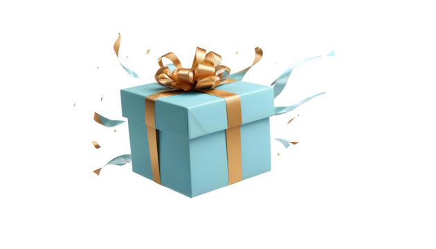 A festive gift box with a gold ribbon and scattered confetti, representing the excitement of Black Friday shopping