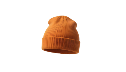 Close-up of a bright orange beanie on a transparent backdrop, capturing the spirit of a cozy autumn and hygge lifestyle