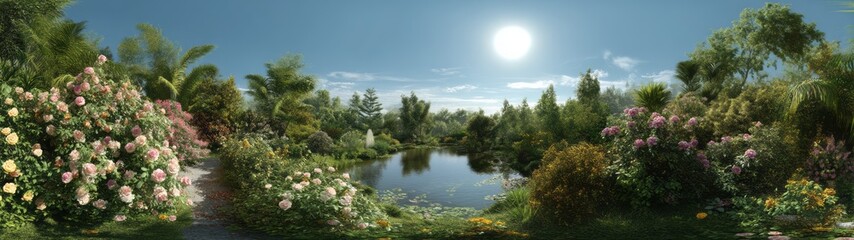 Fototapeta premium Serene garden landscape nature hdr panorama