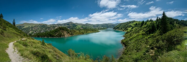 Panoramic hdr view of serene lake landscape