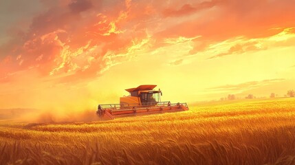 Fototapeta premium Golden Wheat Harvest at Sunset