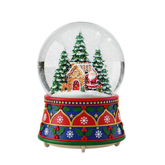 Magical Christmas snow globe scene Santa, gingerbread house, trees, and reindeer creating festive holiday joy
