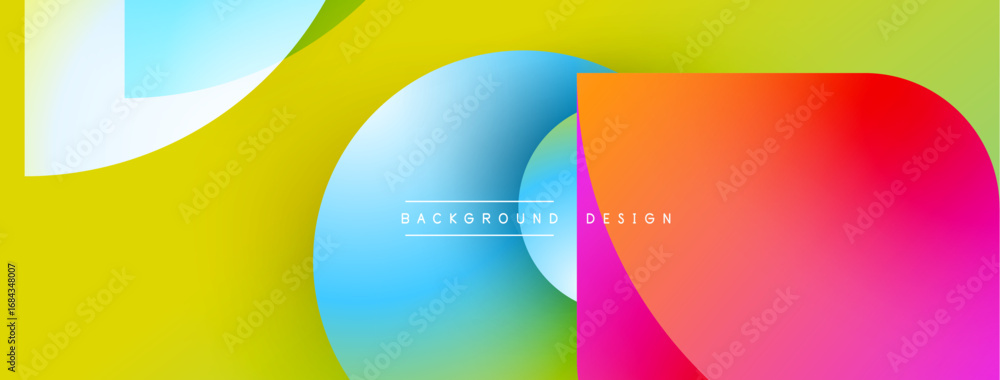 Poster abstract geometric shapes overlap. vibrant colors blend, creating dynamic visual effect. modern desi