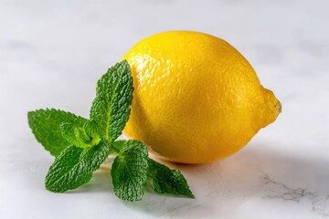 Fresh lemon and mint leaves on a light surface (1)