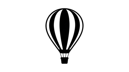 Black and white striped hot air balloon icon, simple graphic illustration of a classic air balloon silhouette, perfect for travel, adventure, and freedom concept designs