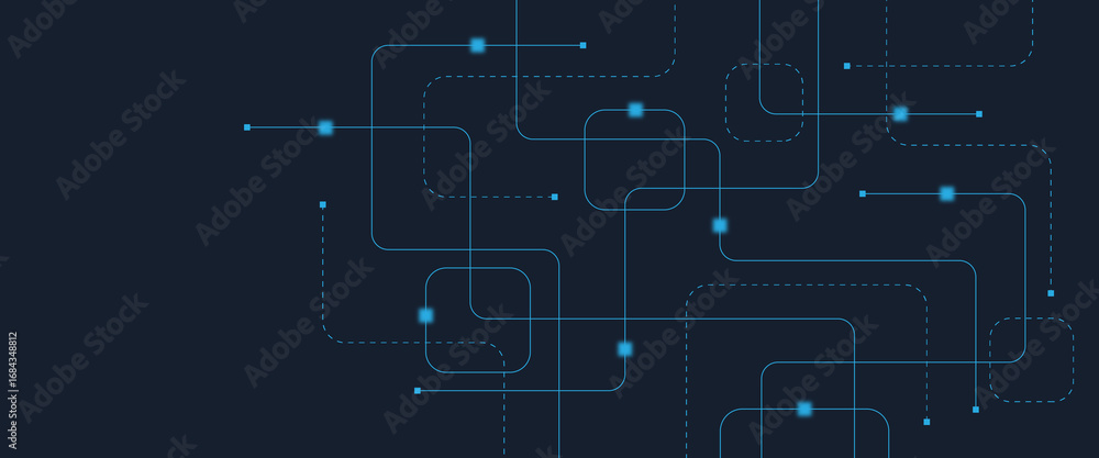 Poster abstract digital ai circuit board background with tech icons. digital technology motherboard texture