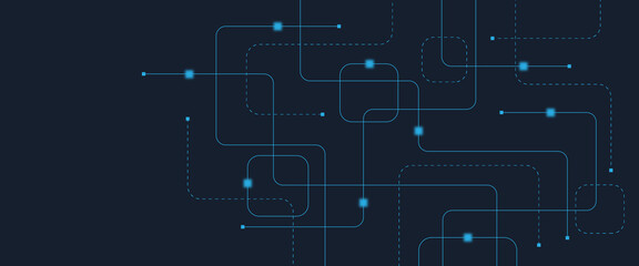 Abstract digital AI circuit board background with tech icons. Digital technology motherboard texture design. Engineering circuit board concept for poster, header, banner, website, presentation