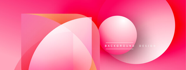 Abstract pink design features overlapping circles, squares. Gradient hues create modern visual impact. Minimalist aesthetic, clean lines present.