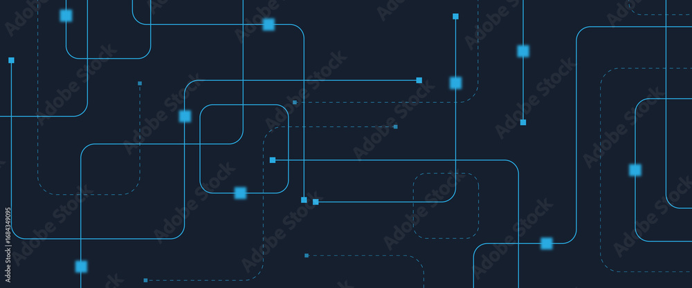 Poster abstract digital ai circuit board background with tech icons. digital technology motherboard texture