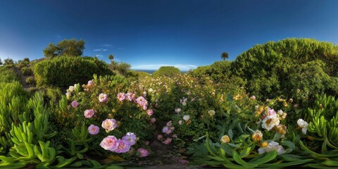 Obraz premium 360° nature panorama vibrant flower garden