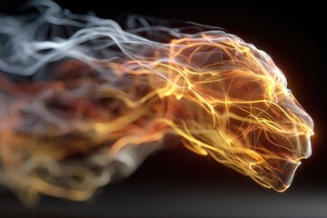 Abstract fiery, smoky creature head profile