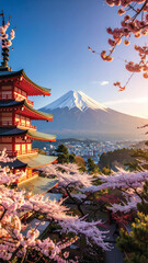 Iconic View: Pagoda Framing Mount Fuji