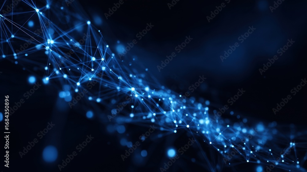 Poster abstract representation of a glowing blue network of interconnected nodes and lines illustrating dig