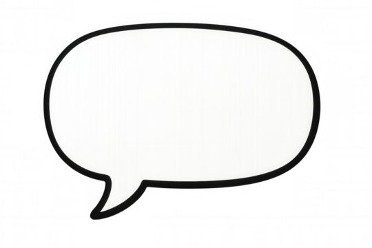 Speech bubble featuring bold black outline, providing blank space for personalized messaging against transparent backdrop - Powered by Adobe
