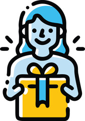 Flat vector illustration of a cheerful young woman holding a gift box, festive celebration concept with happy female character, present and holiday design
