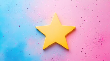 A yellow star on a pink - blue gradient background with dots, with a smooth and glossy surface, presenting an exquisite and lovely visual effect.