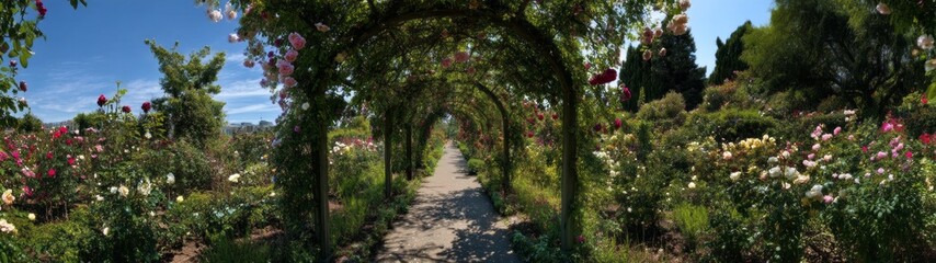 Fototapeta premium Panoramic rose garden pathway hdr 360 degree