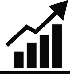 Rising bar chart with upward trend arrow icon for growth vector