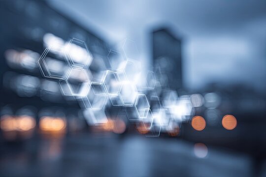 Abstract cityscape with hexagonal network - Powered by Adobe