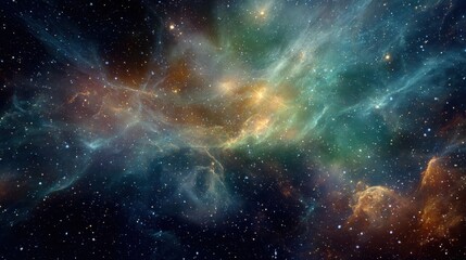 Obraz premium Colorful Cosmic Clouds and Stars in the Vast Universe with Nebulae and Galaxies Filling the Night Sky from an Abstract Perspective