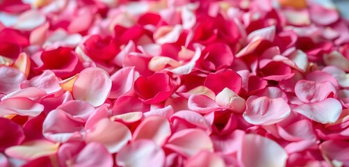 Fototapeta premium Softly scattered rose petals, various colors, creating a romantic background, floral, blossom