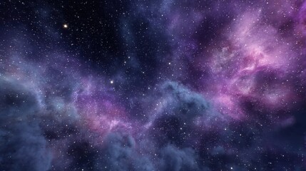 Fototapeta premium Stunning Cosmic Scene With Vibrant Colors of Purple and Blue Nebulae Surrounded by Bright Stars and Vast Dark Space for Your Creative Projects