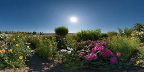 Obraz premium Vibrant flower garden hdr panorama 360 degrees