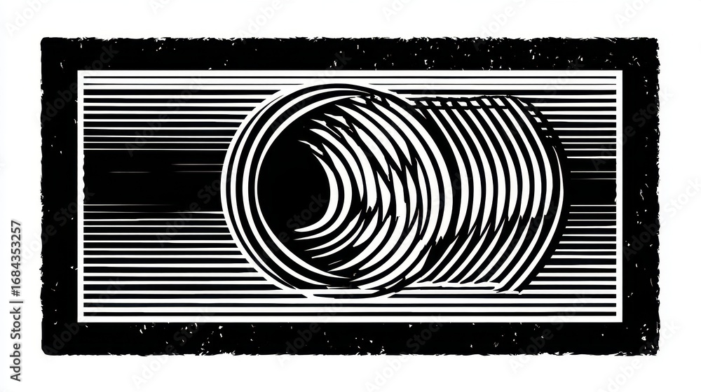 Poster abstract black and white design featuring circular shapes and linear patterns for creative artistic 