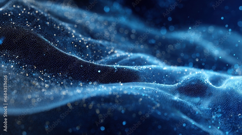 Poster abstract blue wave texture with glowing particles creating a magical and ethereal atmosphere suitabl