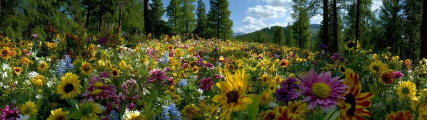 Obraz premium Vibrant flower field nature hdr panoramas