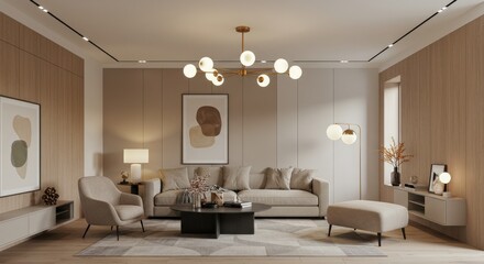 Fototapeta premium Modern Living Room Interior with Stylish Furniture and Decor.