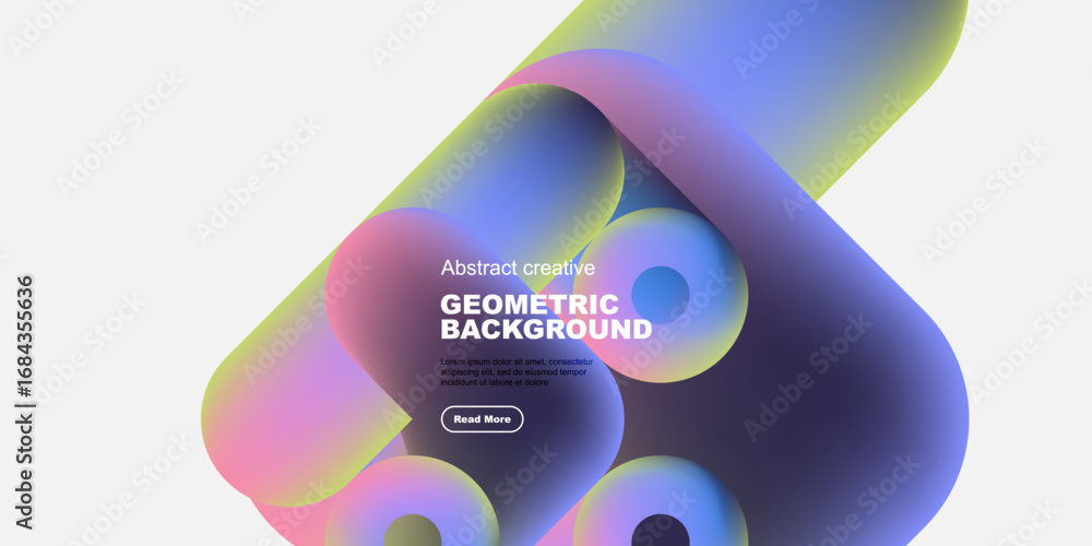 Poster Abstract geometric shapes overlap, creating vibrant color gradients. Text promotes creative background design, inviting further exploration.