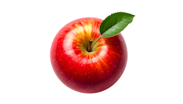 top view of red apple with leaf isolated on transparent