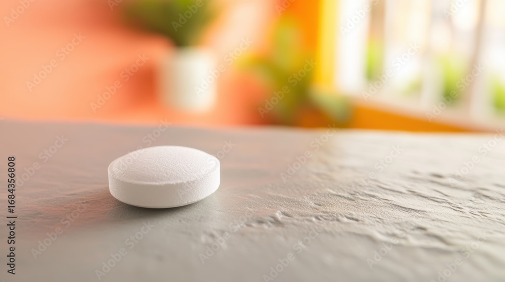Poster white tablet resting on a textured surface with a colorful background