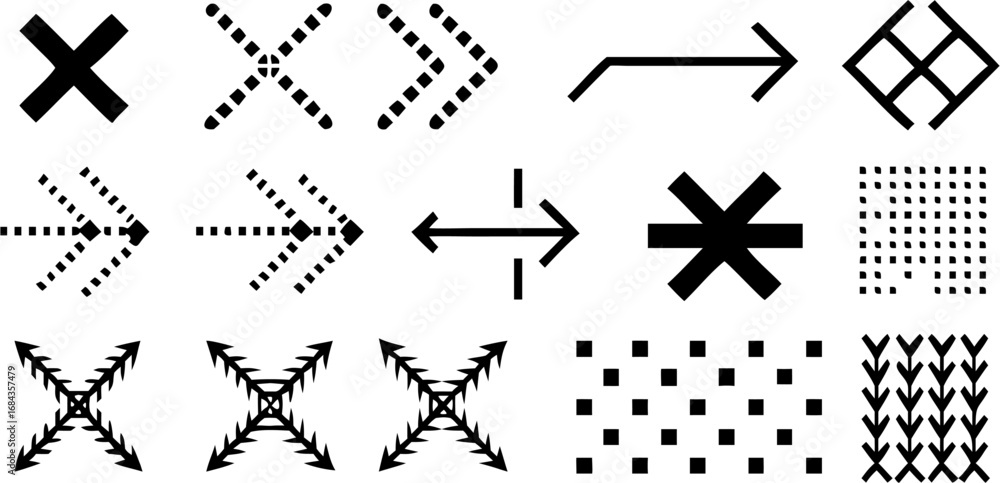 Poster vector a collection of various black and white geometric shapes including arrows crosses and dotted 