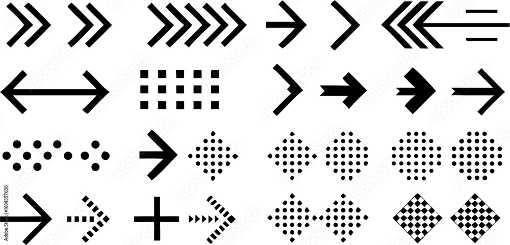 Poster vector illustration of various arrow designs and directional indicators in black on a white backgrou