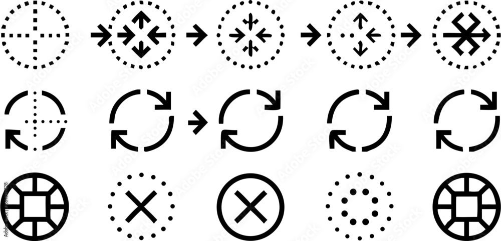 Poster vector illustration of circular arrows and symbols showing process flow and direction with a white b