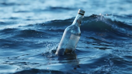 Obraz premium Glass bottle floating on ocean waves
