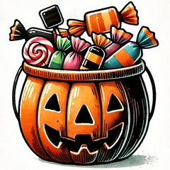 Trick-or-Treat Candy Bucket – Watercolor Halloween Vector