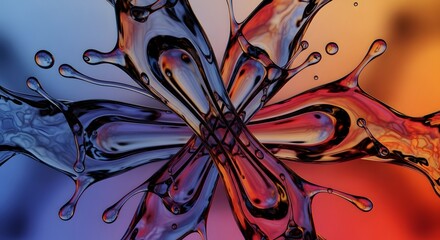 A dynamic abstract composition featuring four streams of colorful liquid splashing and intertwining against a gradient background.