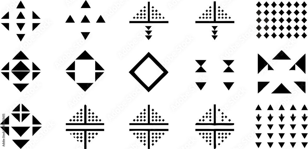 Poster vector collection of fifteen geometric patterns featuring triangles diamonds and other abstract shap