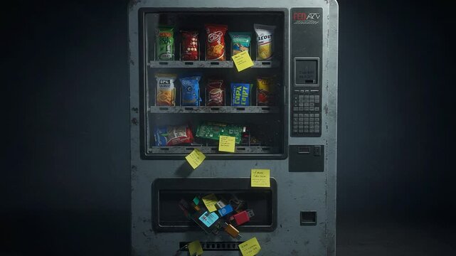 Vending machine filled with snacks and sticky notes