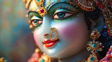 Close-up of a Deity's Face Adorned with Jewelry