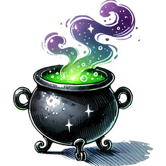 Witch's Cauldron with Potion – Halloween Watercolor Vector Design2