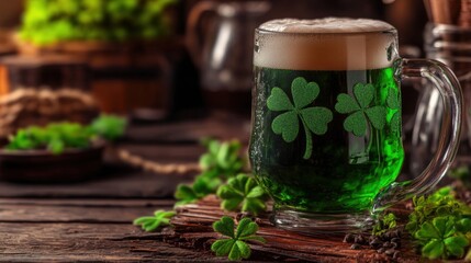 Celebrating St. Patrick's Day with green beverage and festive decorations