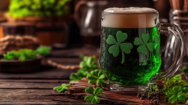 Celebrating St. Patrick's Day with green beverage and festive decorations